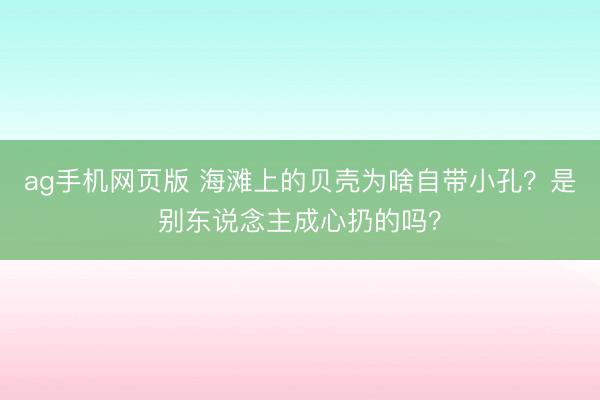 ag手机网页版 海滩上的贝壳为啥自带小孔？是别东说念主成心扔的吗？
