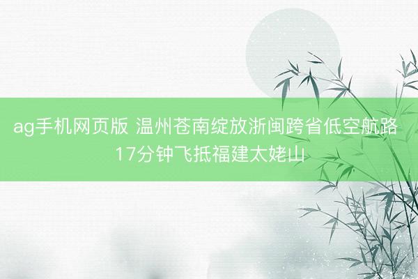 ag手机网页版 温州苍南绽放浙闽跨省低空航路 17分钟飞抵福建太姥山