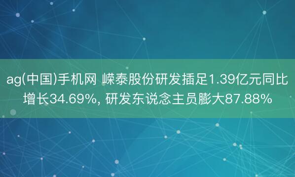 ag(中国)手机网 嵘泰股份研发插足1.39亿元同比增长34.69%， 研发东说念主员膨大87.88%