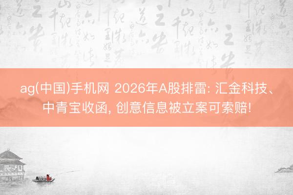 ag(中国)手机网 2026年A股排雷: 汇金科技、中青宝收函, 创意信息被立案可索赔!