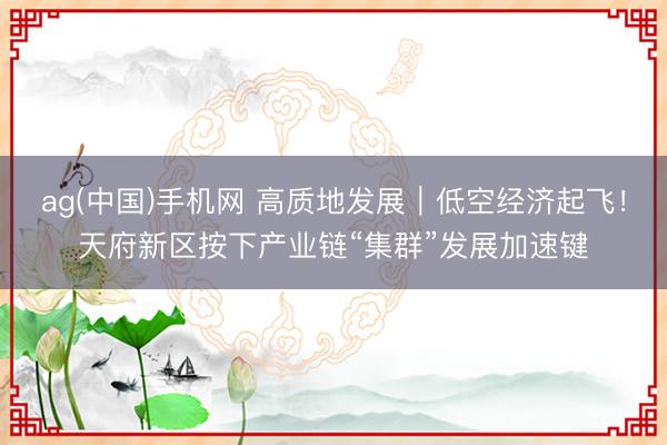 ag(中国)手机网 高质地发展｜低空经济起飞！天府新区按下产业链“集群”发展加速键