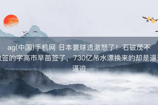 ag(中国)手机网 日本寰球透澈怒了!石破茂不敢签的字高市早苗签了,730亿吊水漂换来的却是逼迫